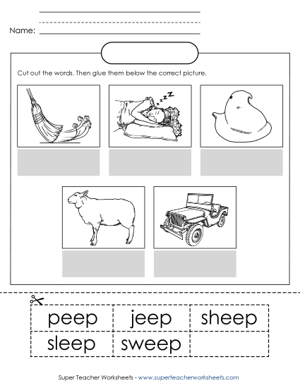 Worksheets - Cut and Glue (-eep) Worksheets - Cut and Glue (-eep)