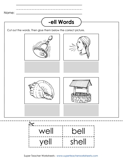 Worksheets - Cut and Glue (-ell)