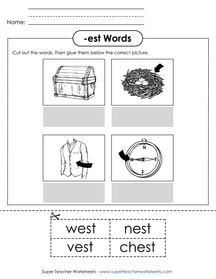 Worksheets - Cut and Glue (-est)