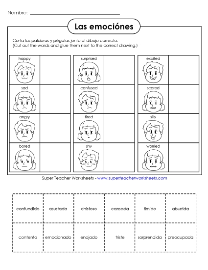Feelings/Emotions (Sentimientos/Emociones) - Cut & Glue: Feelings/Emotions