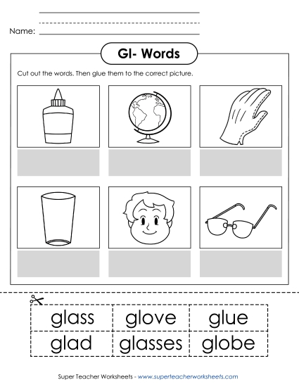 Cut and Glue Activities - Cut and Glue (Gl- Words) Cut and Glue Activities - Cut and Glue (Gl- Words)