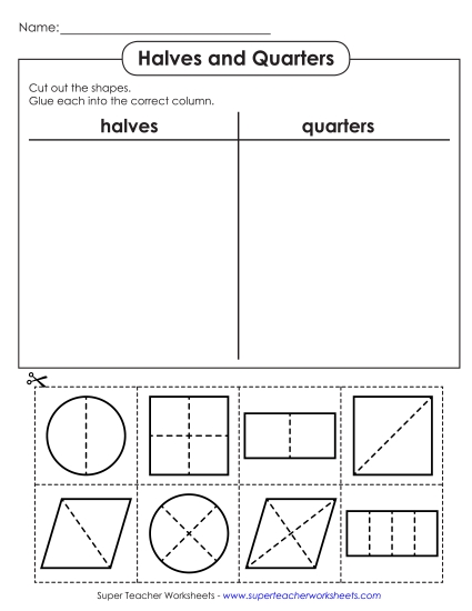 Halves & Quarters (Mixed) - Cut and Glue: Halves and Quarters Halves & Quarters (Mixed) - Cut and Glue: Halves and Quarters