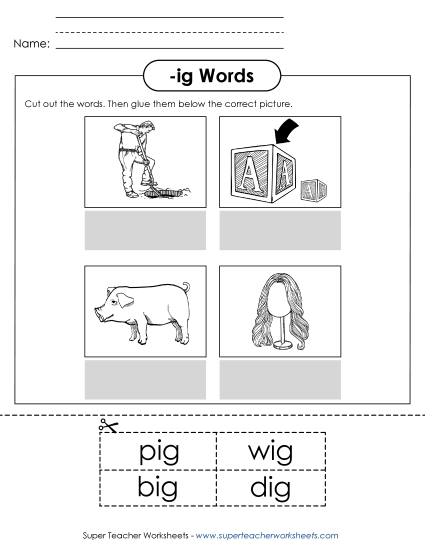 Worksheets - Cut and Glue (-ig) Worksheets - Cut and Glue (-ig)