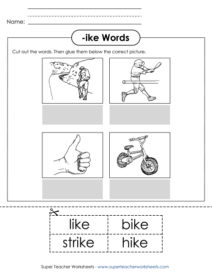 Worksheets - Cut and Glue (-ike) Worksheets - Cut and Glue (-ike)