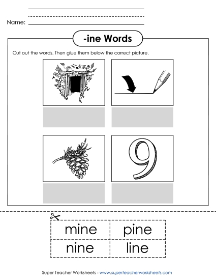 Worksheets - Cut and Glue (-ine) Worksheets - Cut and Glue (-ine)