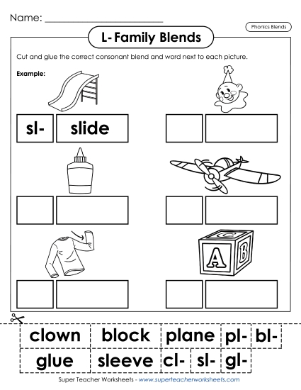 Cut-and-Glue Activities - Cut-and-Glue: L-Family Blends