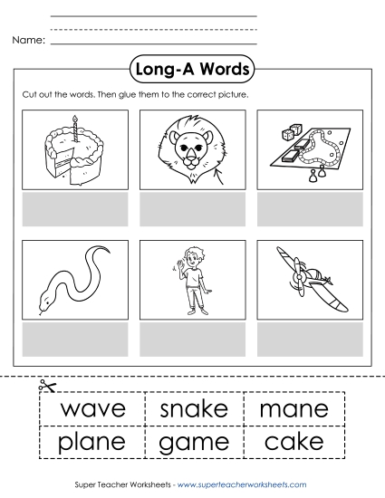 Cut & Glue Activities - Cut-and-Glue (Long A Words) Cut & Glue Activities - Cut-and-Glue (Long A Words)