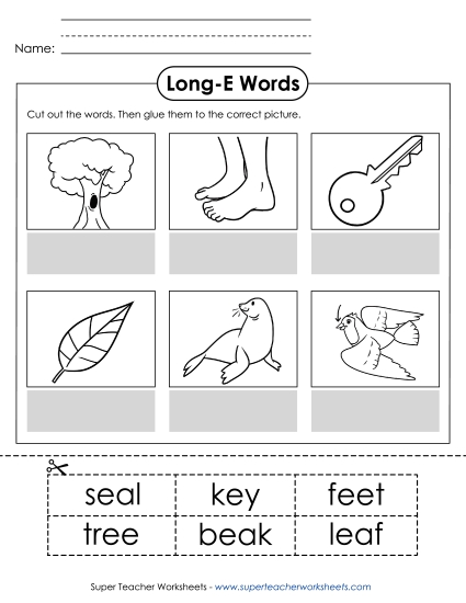 Cut and Glue Activities - Cut-and-Glue (Long E Words)