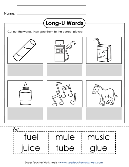 Cut and Glue Activities - Cut-and-Glue (Long U Words)