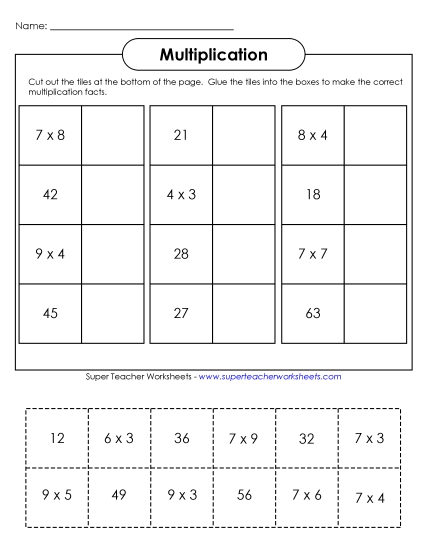 Worksheets and Games - Cut-and-Glue Multiplication Worksheets and Games - Cut-and-Glue Multiplication