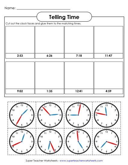 Reading Clocks: Nearest Minute - Cut & Glue - Nearest Minute