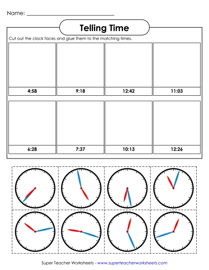 No Numbers on Clock Faces (Advanced) - Cut & Glue - Nearest Minute with No Numbers on Clock Faces No Numbers on Clock Faces (Advanced) - Cut & Glue - Nearest Minute with No Numbers on Clock Faces