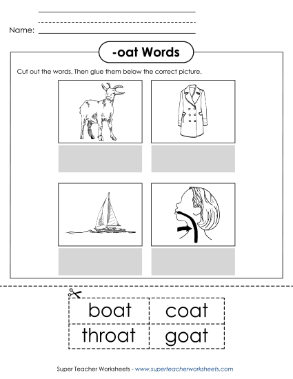 Worksheets - Cut and Glue (-oat) Worksheets - Cut and Glue (-oat)