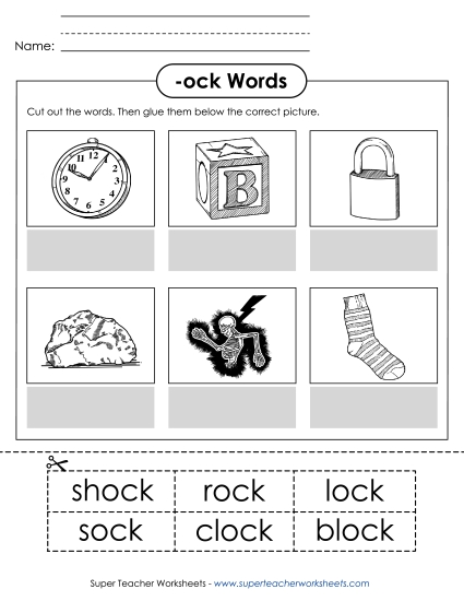 Worksheets - Cut and Glue (-ock) Worksheets - Cut and Glue (-ock)