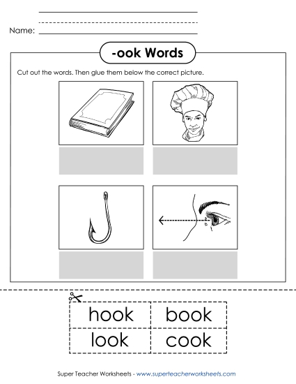 Worksheets - Cut and Glue (-ook) Worksheets - Cut and Glue (-ook)