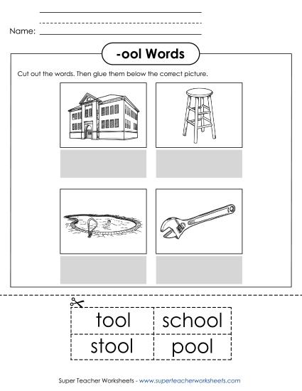 Worksheets - Cut and Glue (-ool) Worksheets - Cut and Glue (-ool)