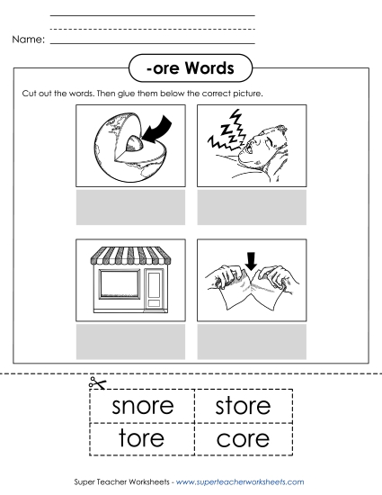 Worksheets - Cut and Glue (-ore) Worksheets - Cut and Glue (-ore)