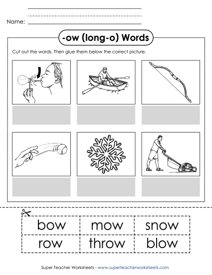 Long-O Sound (as in Grow) - Cut and Glue (-ow)
