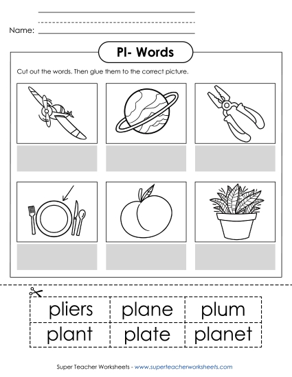 Cut and Glue Activities - Cut and Glue (Pl- Words)