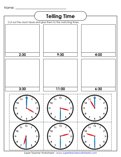 Reading Clocks: Nearest Half Hour - Cut and Glue