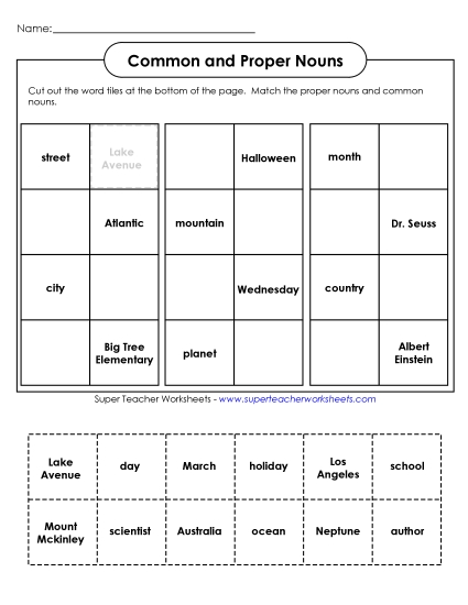 Common & Proper Nouns - Cut-and-Glue Proper & Common Nouns