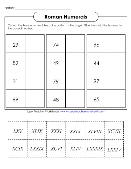 Intermediate (I through C) - Cut-and-Glue: Roman Numerals Intermediate (I through C) - Cut-and-Glue: Roman Numerals