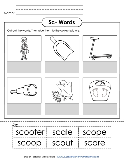 Cut and Glue Activities - Cut and Glue (Sc- Words)