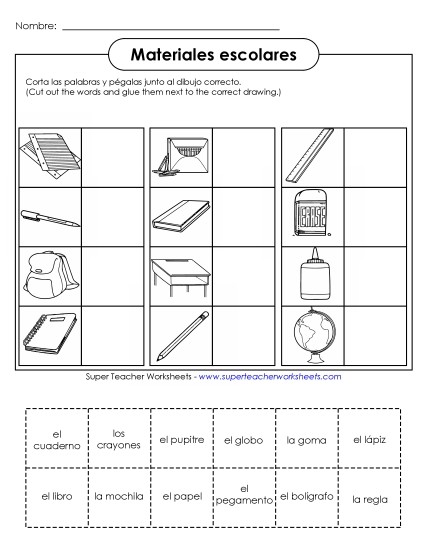 School Supplies  - Cut-and-Glue: School Supplies