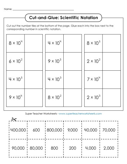 Level: Basic Whole Numbers - Cut-and-Glue: Scientific Notation