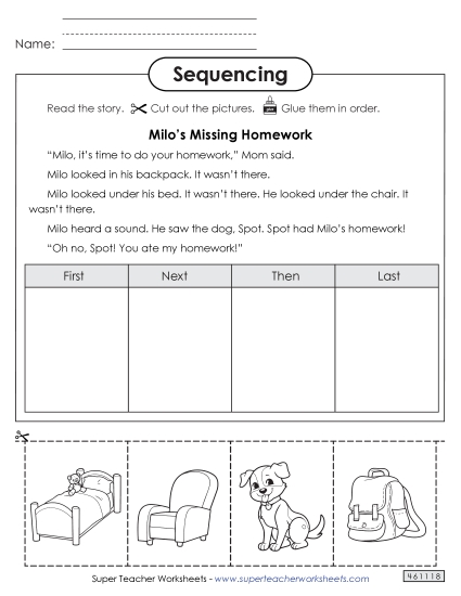 Sequencing Stories - Cut-and-Glue Sequencing Story: Milo's Missing Homework Sequencing Stories - Cut-and-Glue Sequencing Story: Milo's Missing Homework