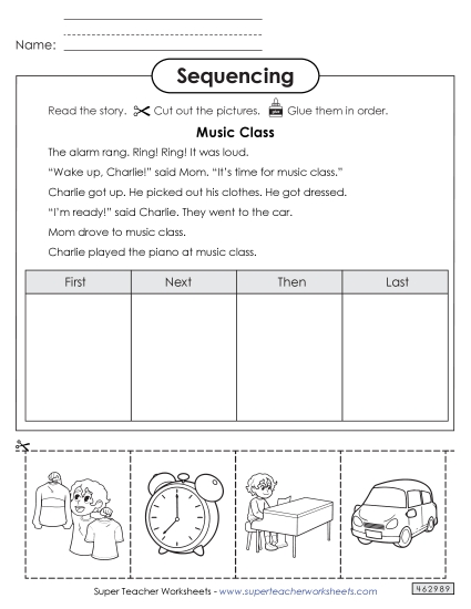Sequencing Stories - Cut-and Glue Sequencing Story: Music Class