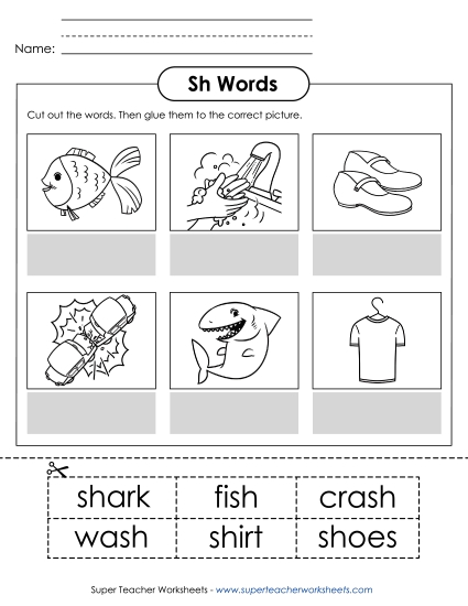 Cut and Glue Activities - Cut-and-Glue (Sh Words)