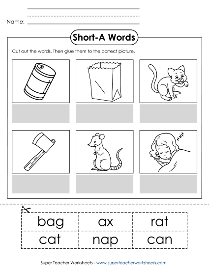 Cut & Glue Activities - Cut-and-Glue (Short A Words)