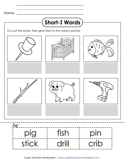 Cut & Glue Activities - Cut-and-Glue (Short I Words)