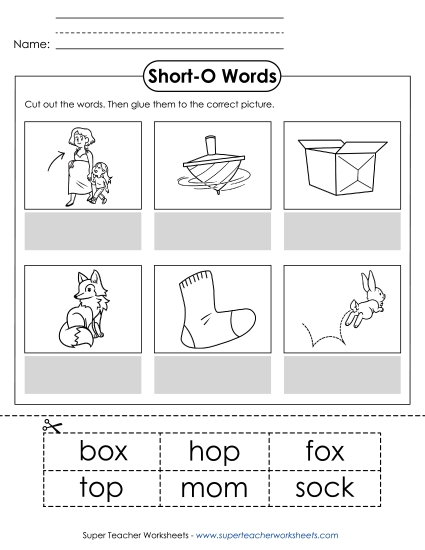 Cut & Glue Activities - Cut-and-Glue (Short O Words)