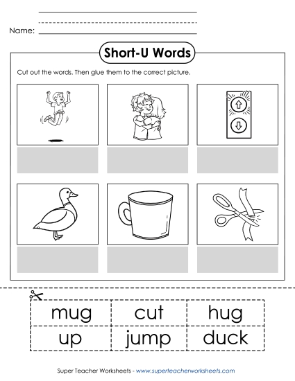Cut & Glue Activities - Cut-and-Glue (Short U Words)
