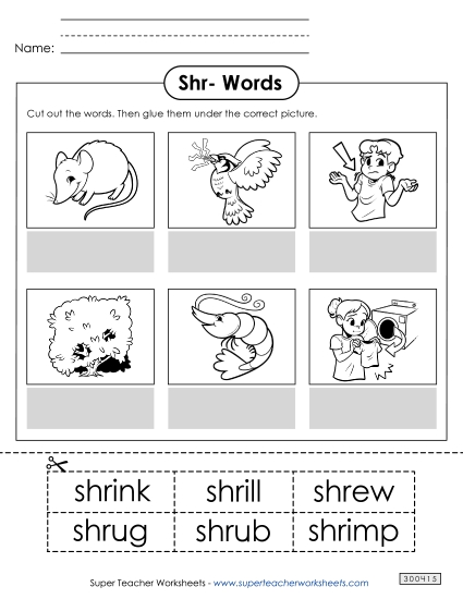 Cut-and-Glue Activities - Cut and Glue (Shr- Words) Cut-and-Glue Activities - Cut and Glue (Shr- Words)
