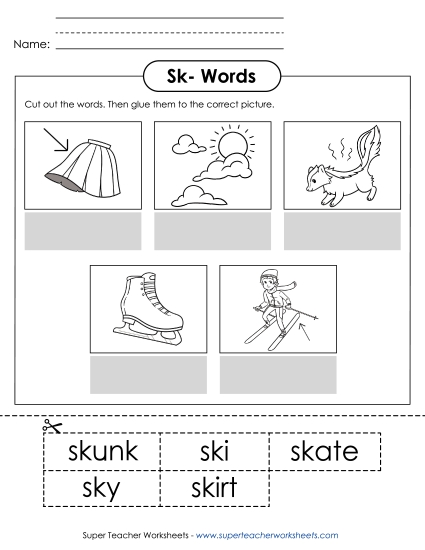 Cut and Glue Activities - Cut-and-Glue (Sk- Words) Cut and Glue Activities - Cut-and-Glue (Sk- Words)