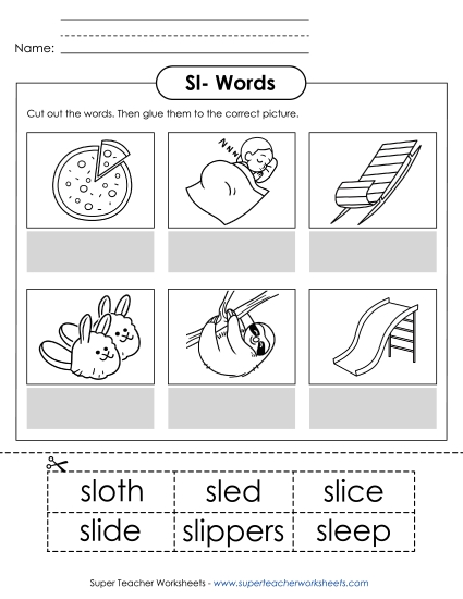 Cut and Glue Activities - Cut and Glue (Sl- Words) 