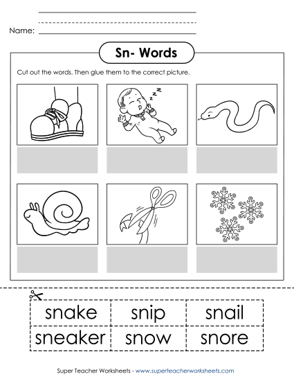 Cut and Glue Activities - Cut-and-Glue (Sn- Words) 