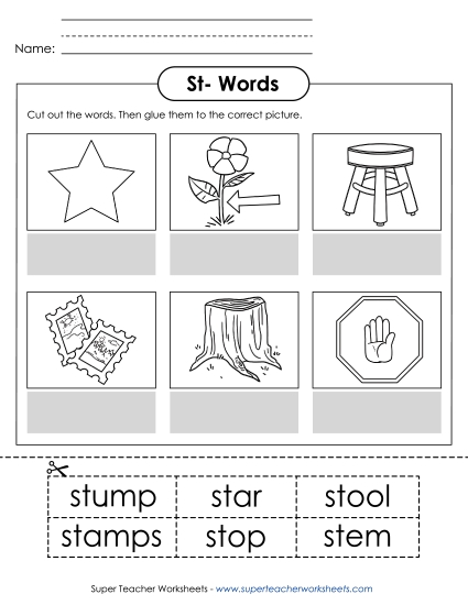 Cut and Glue Activities - Cut and Glue (St- Words)