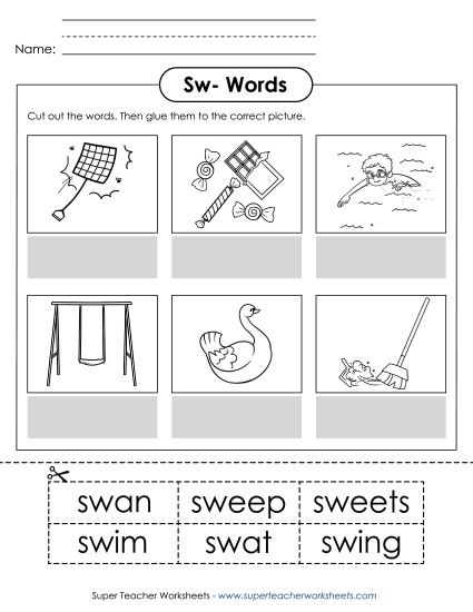 Cut and Glue Activities - Cut-and-Glue (Sw- Words)