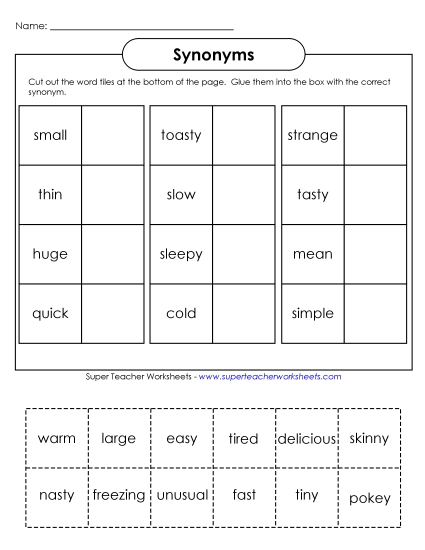 Synonyms - Cut & Glue Synonyms (Basic)