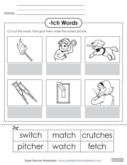 Cut-and-Glue Activities - Cut and Glue (-tch Words)