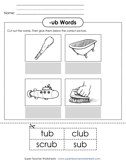 Worksheets - Cut and Glue (-ub)