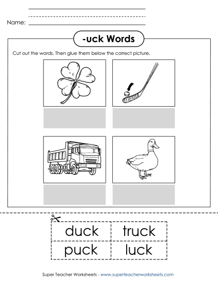 Worksheets - Cut and Glue (-uck) Worksheets - Cut and Glue (-uck)