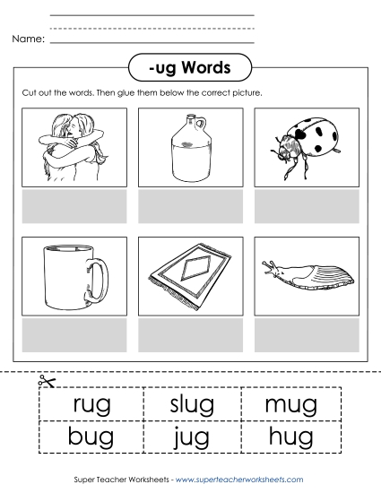 Worksheets - Cut and Glue (-ug)