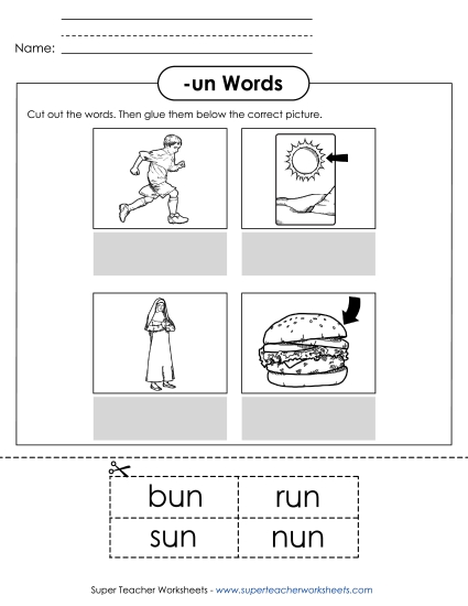 Worksheets - Cut and Glue (-un)