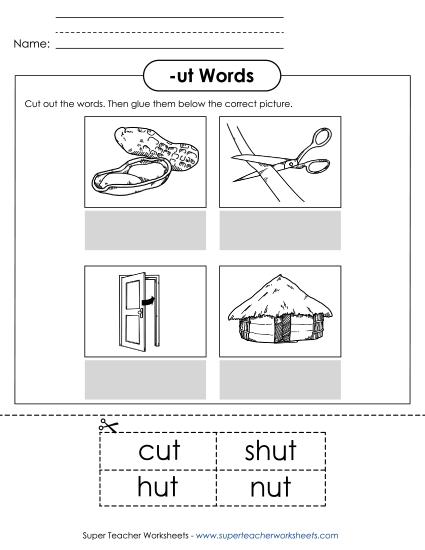 Worksheets - Cut and Glue (-ut)