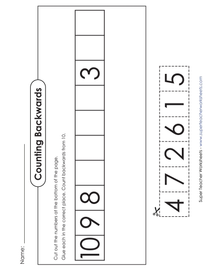 Count Back from 10 - Cut-and-Glue Worksheet: Count Backwards From 10